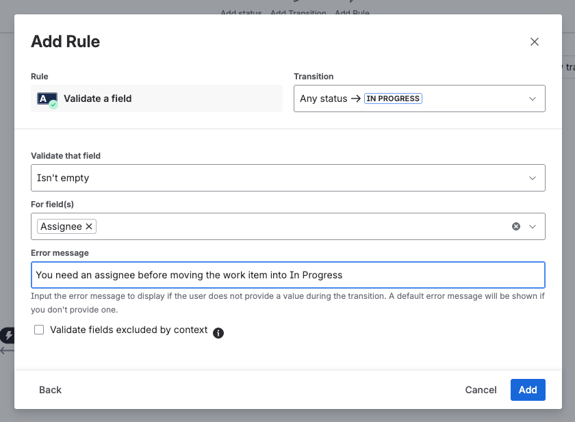 Add rule- validate a field for assignee.png