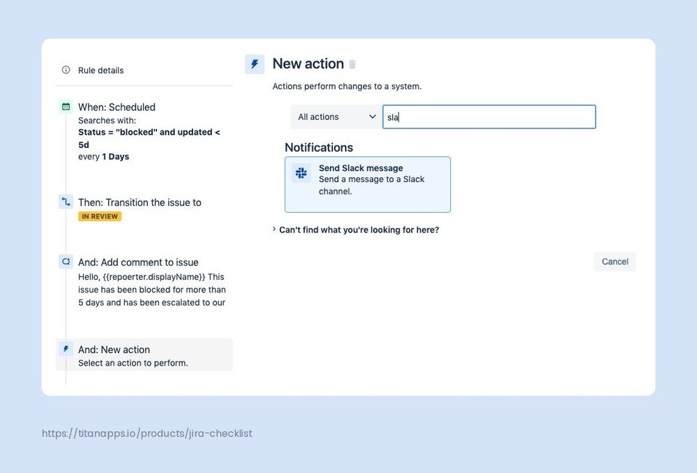 14 - Scheduled rule that escalates blocked tickets and sends a Slack message.jpg