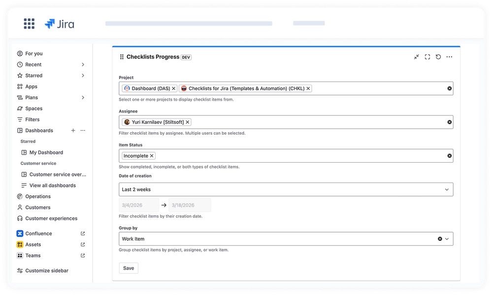 Checklist progress gadget of Checklists for Jira.png