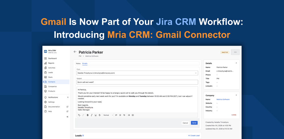 Gmail Is Now Part of Your Jira CRM Workflow- Introducing Mria CRM- Gmail Connector.png