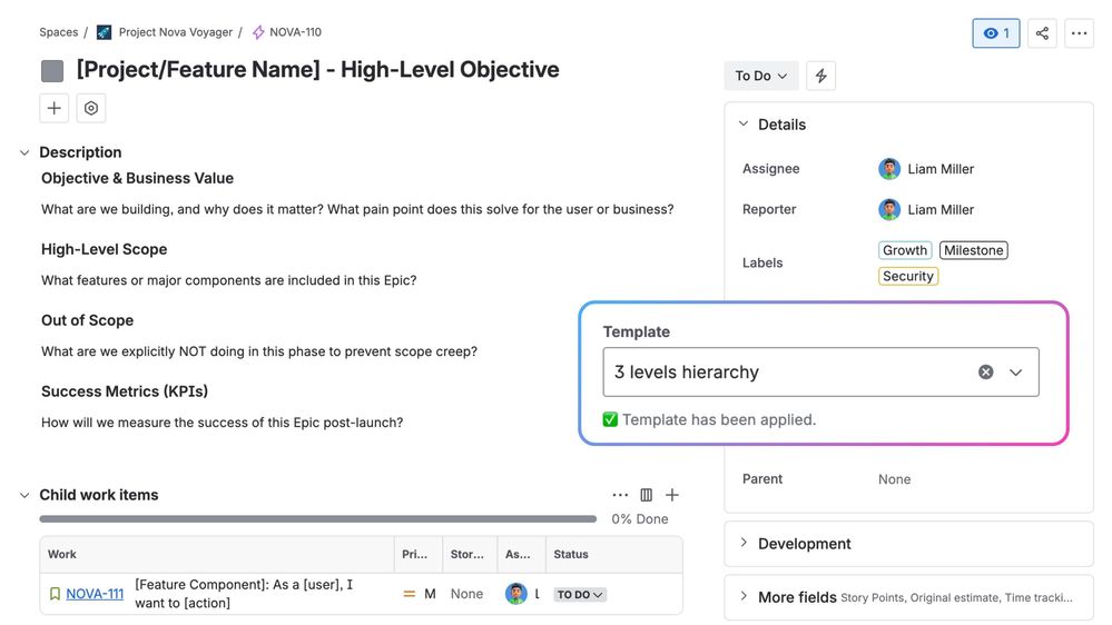 2. Selecting a multi-level hierarchy template during issue creation.jpg