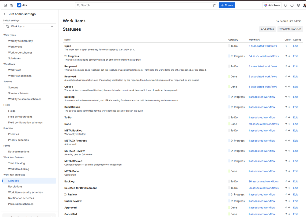 Statuses list with the category column — codaris_shot1.png