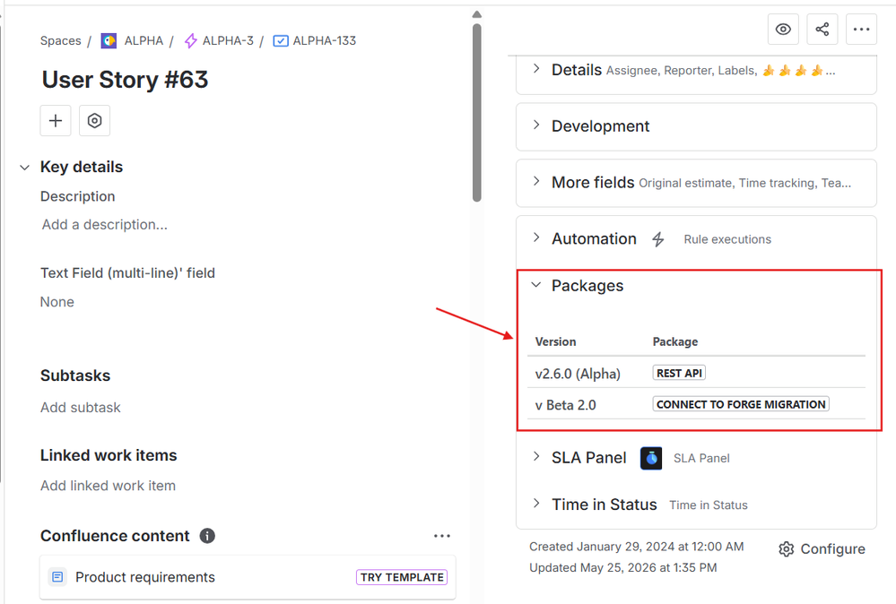 Subcomponents for Jira - Packages on the issue view.png