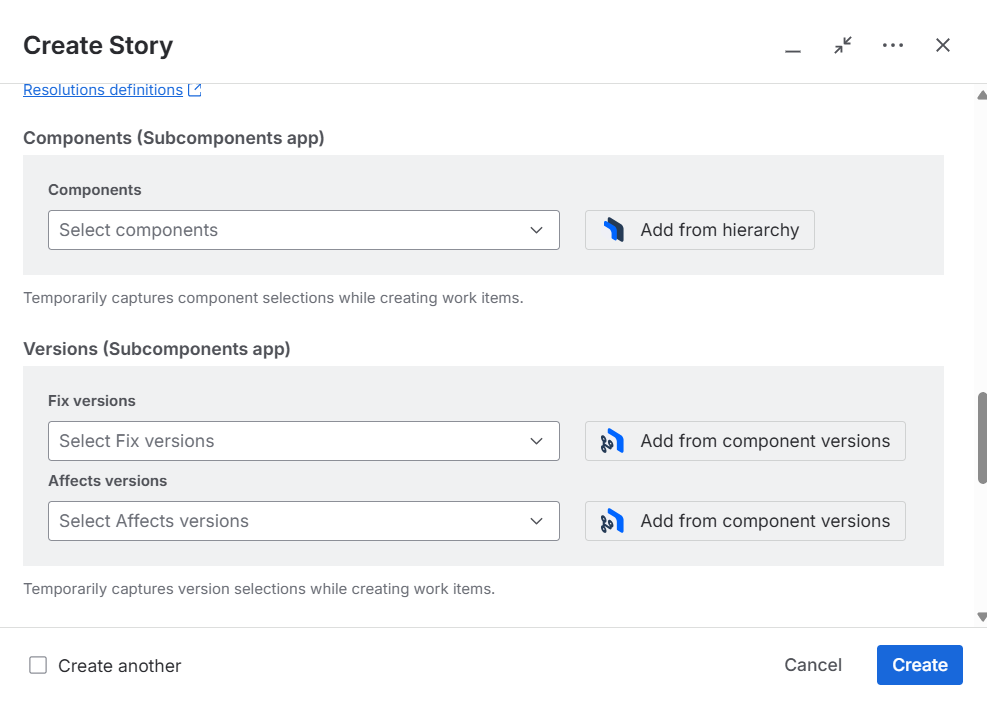 Subcomponents for Jira - Components and versions picker.png