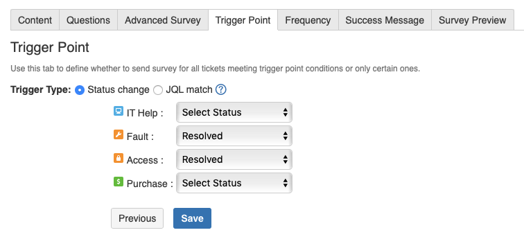 Select conditions that will trigger a survey using surveys for service desk.png