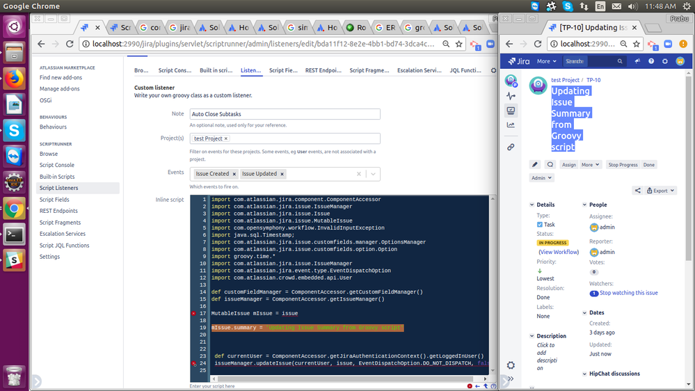 Updating issue via Groovy script Listener.png