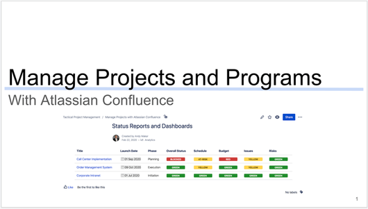 Confluence Project Management Dashboards