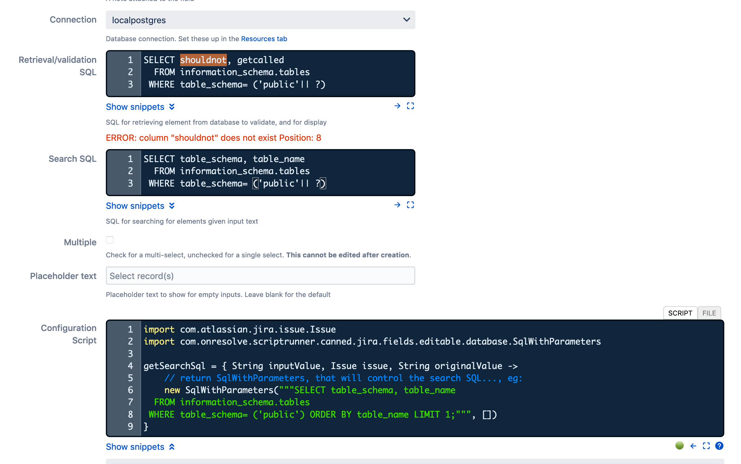 ScriptRunner Database Picker: Custom Script And SQ...