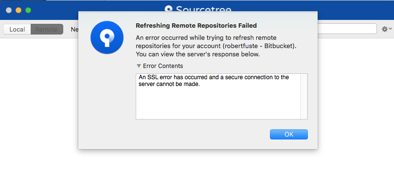 Refreshing remote repositories failed sourcetree login