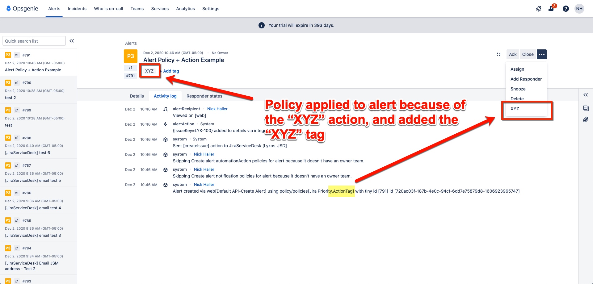 Adding tag to alert through action