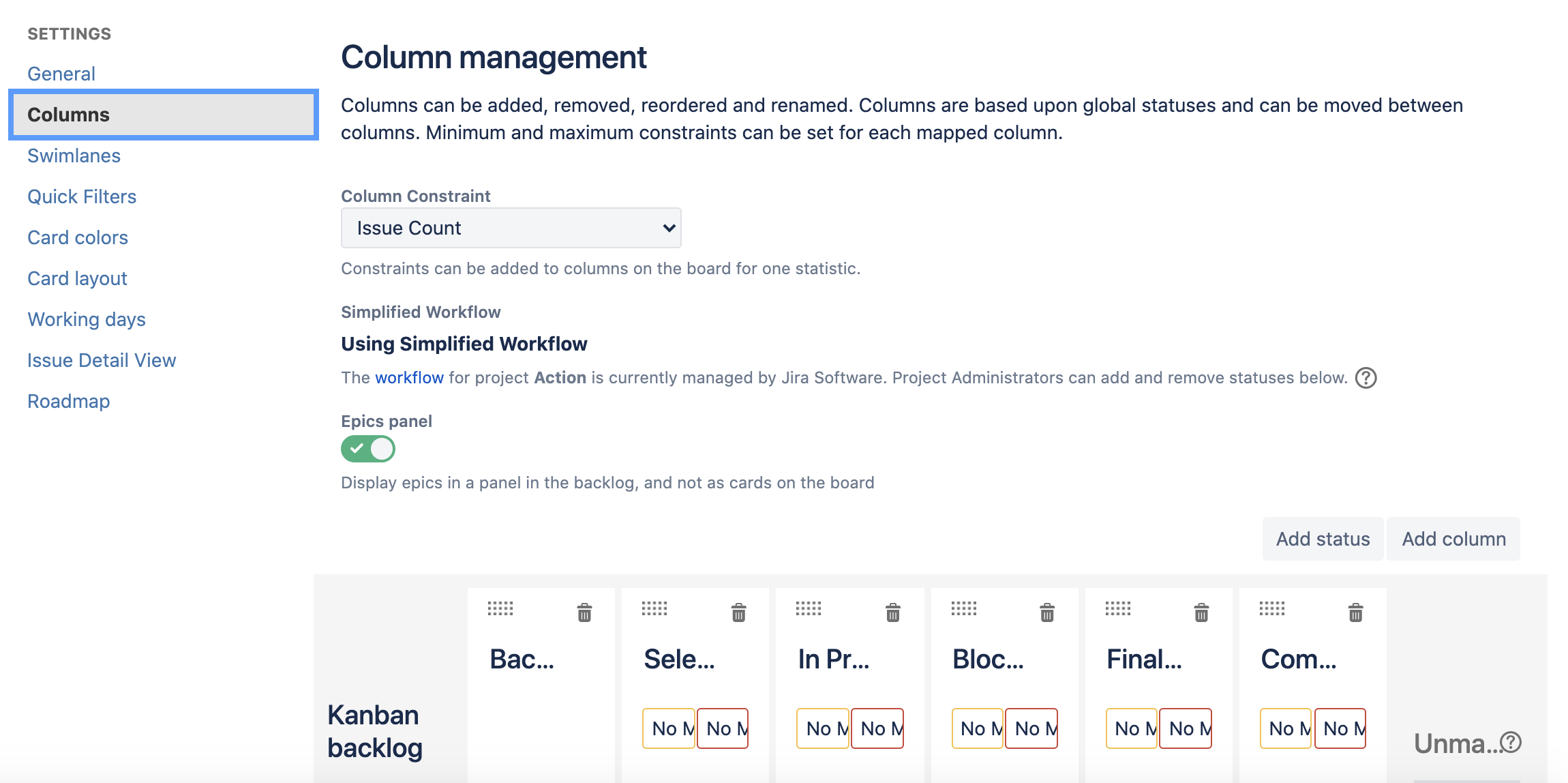 remove Epics on kanban board when marked as done