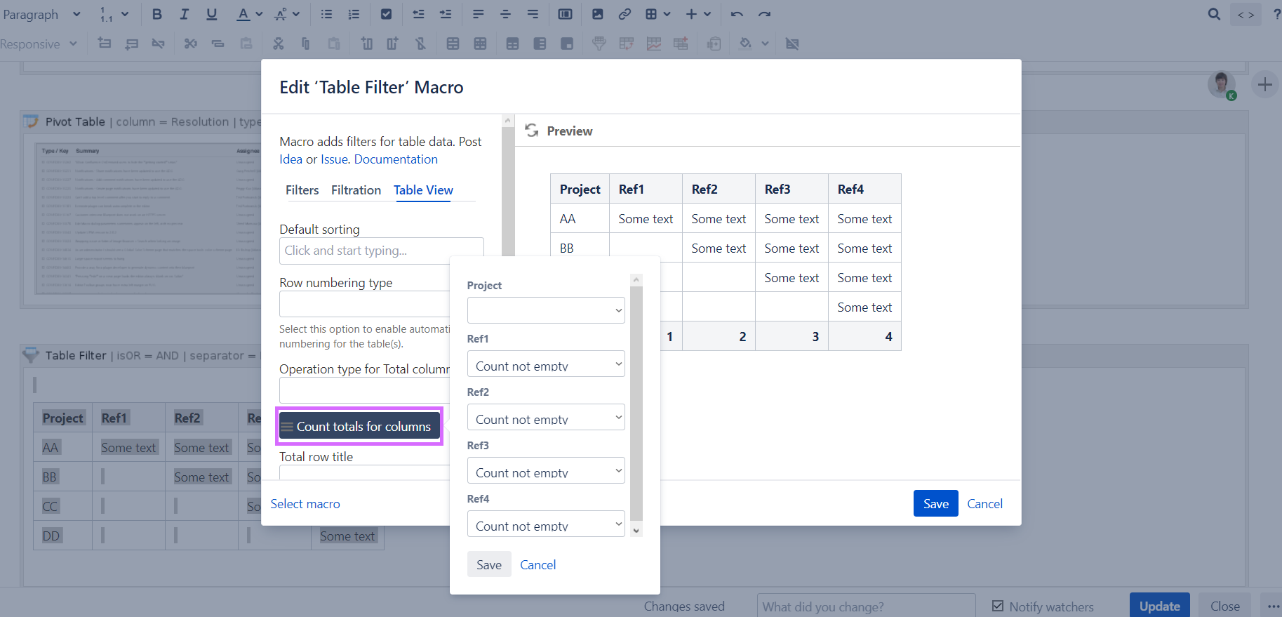 Reporting counting number of occurances
