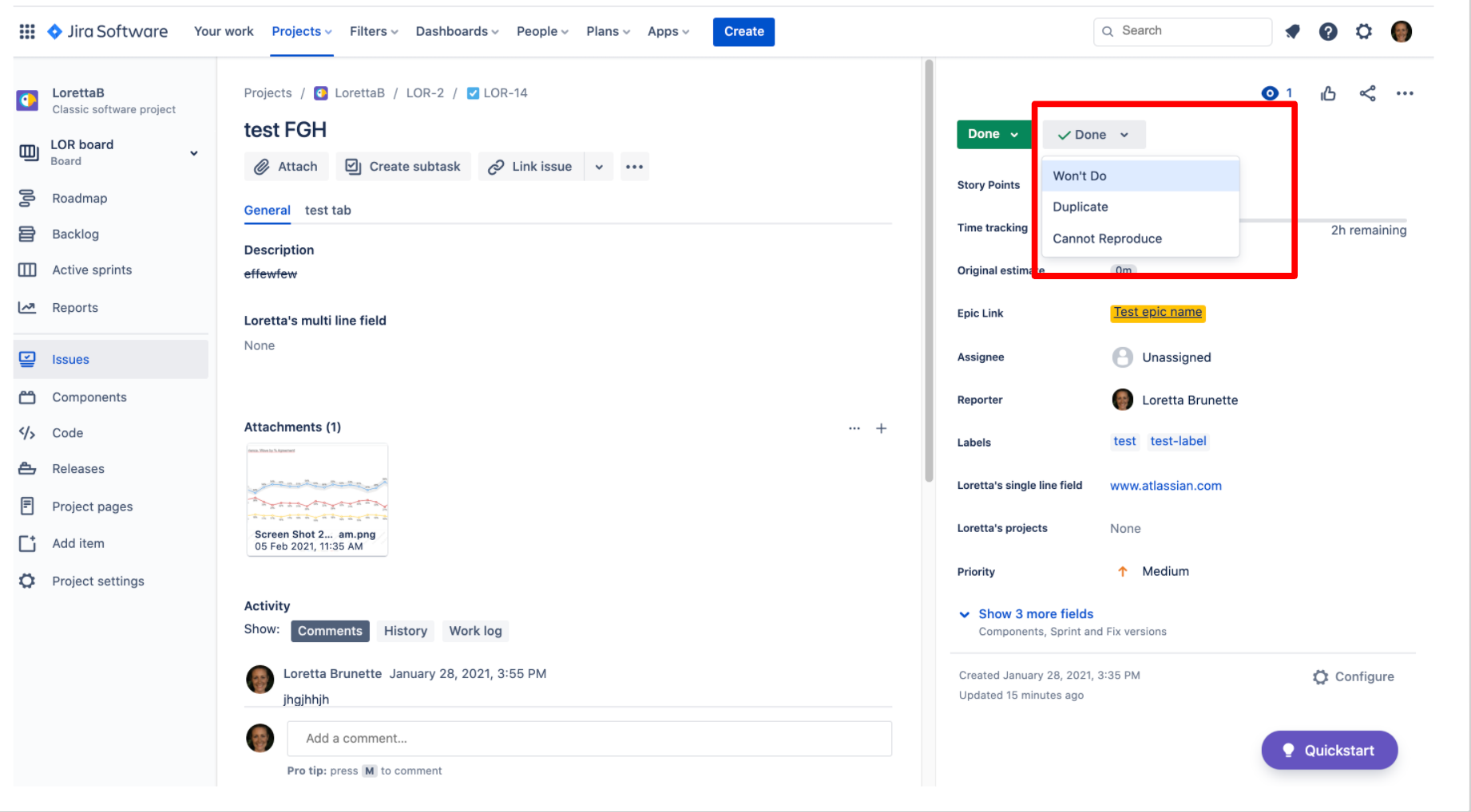 Solved Resolution field in new issue view