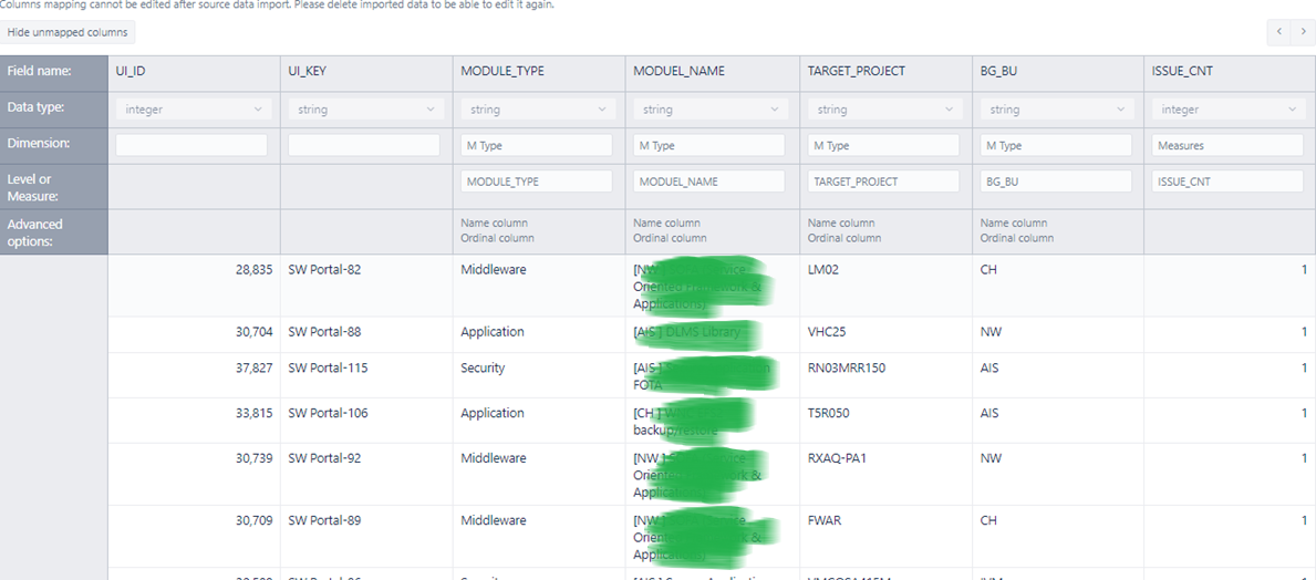 How to display table header of easyBI Report