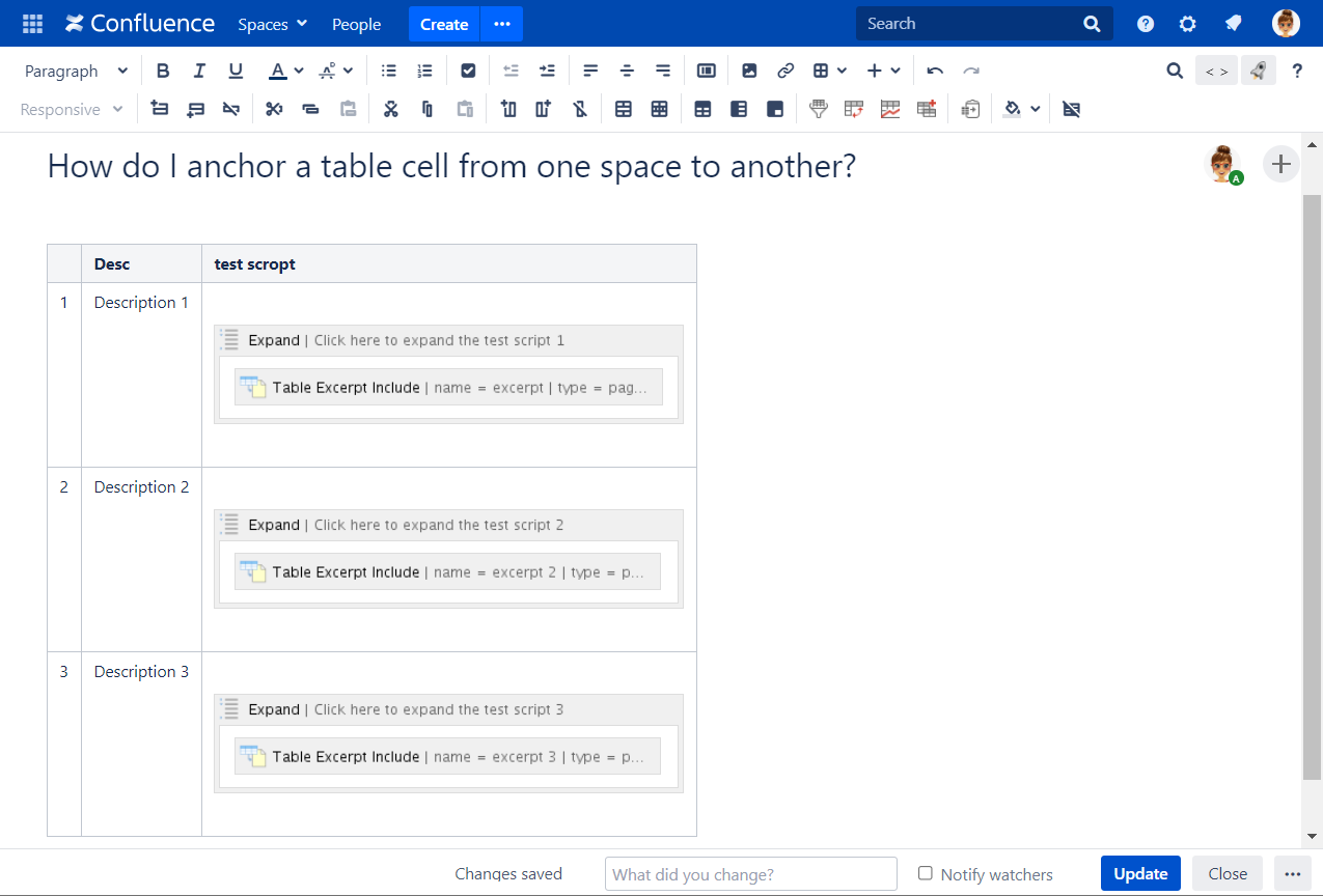 How do I anchor a table cell from one space to ano...
