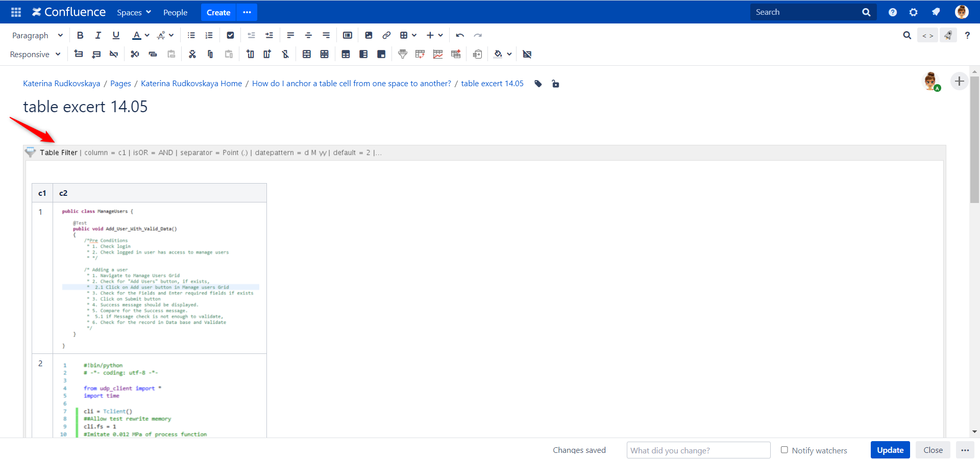 How do I anchor a table cell from one space to ano...