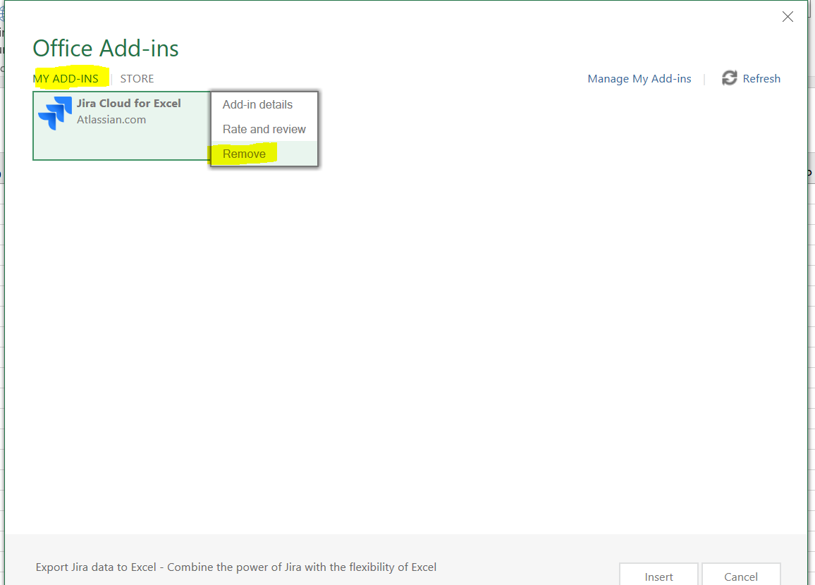 Solved How to remove Jira addin from Excel