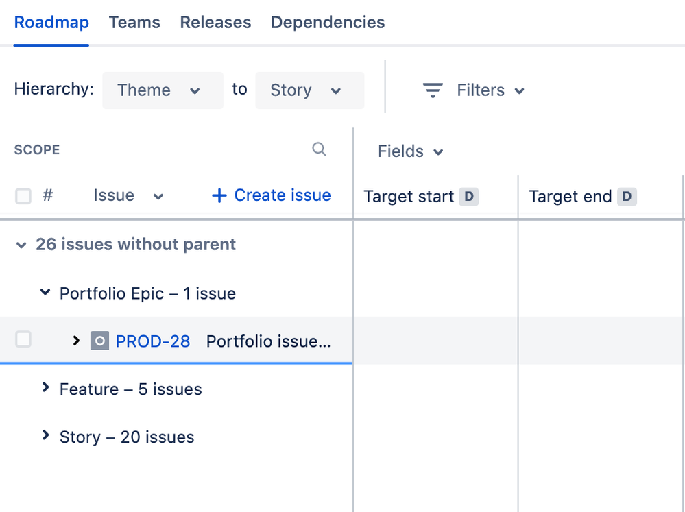 Feature issue type between Epic and Story