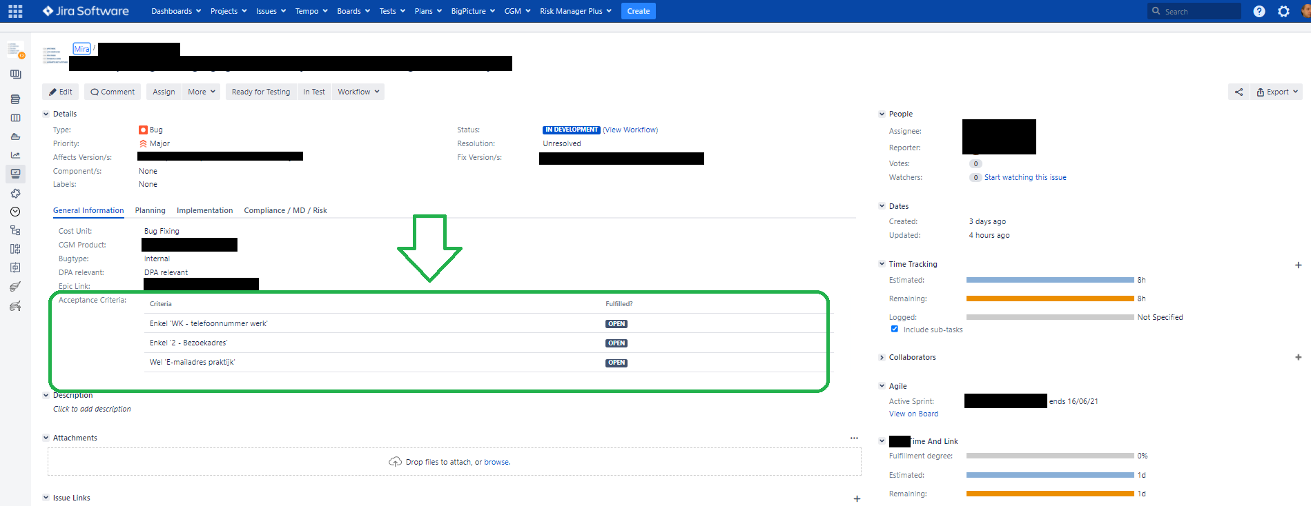 Is there a way to see the acceptance criteria of a...