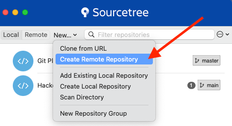 Create a new remote repository from SourceTree