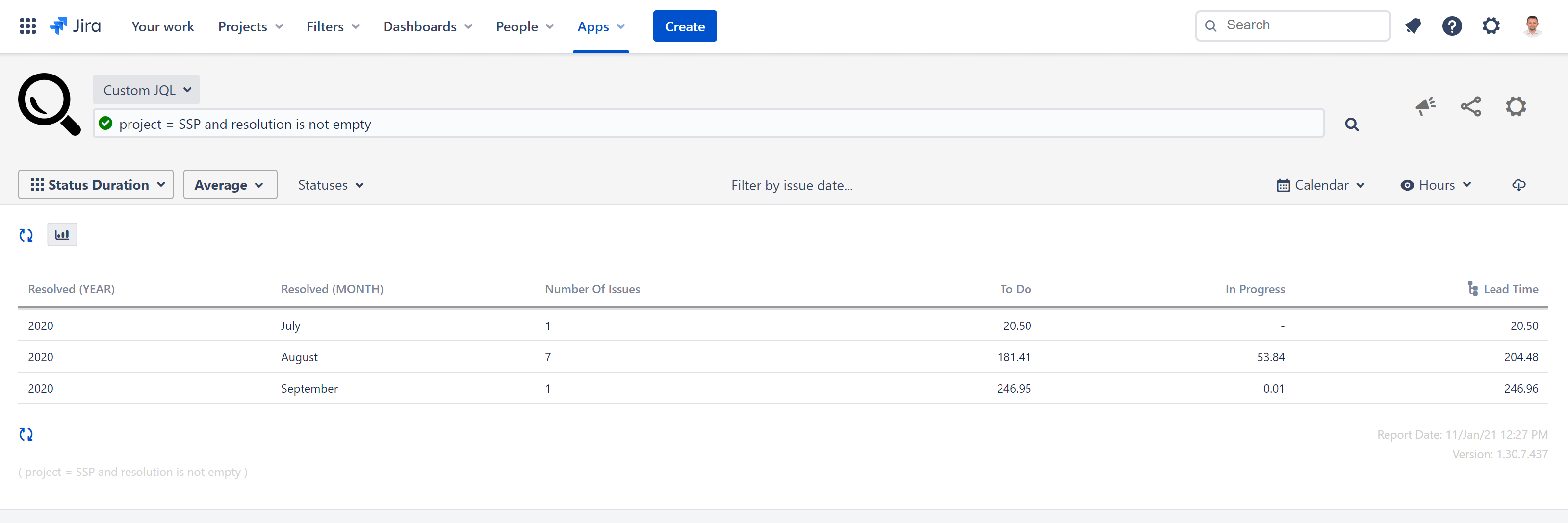 Jira query for time to resolution