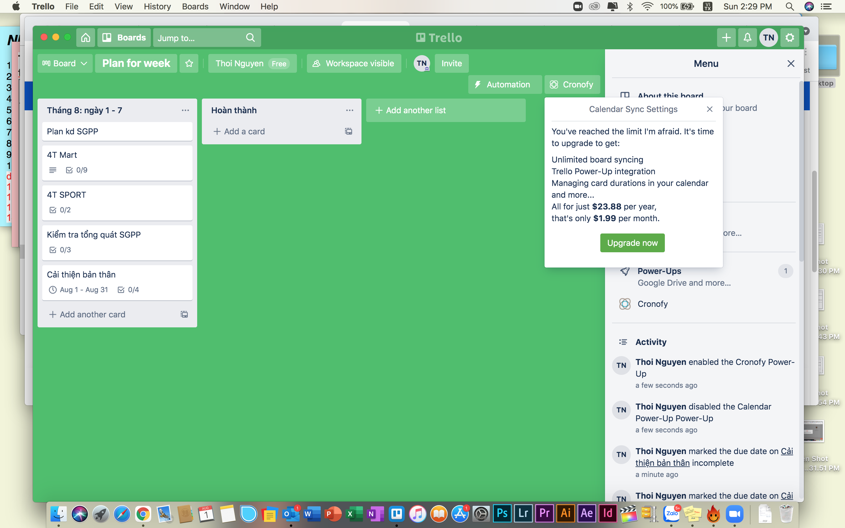 I upgraded Trello calendar connector, but it doesn...