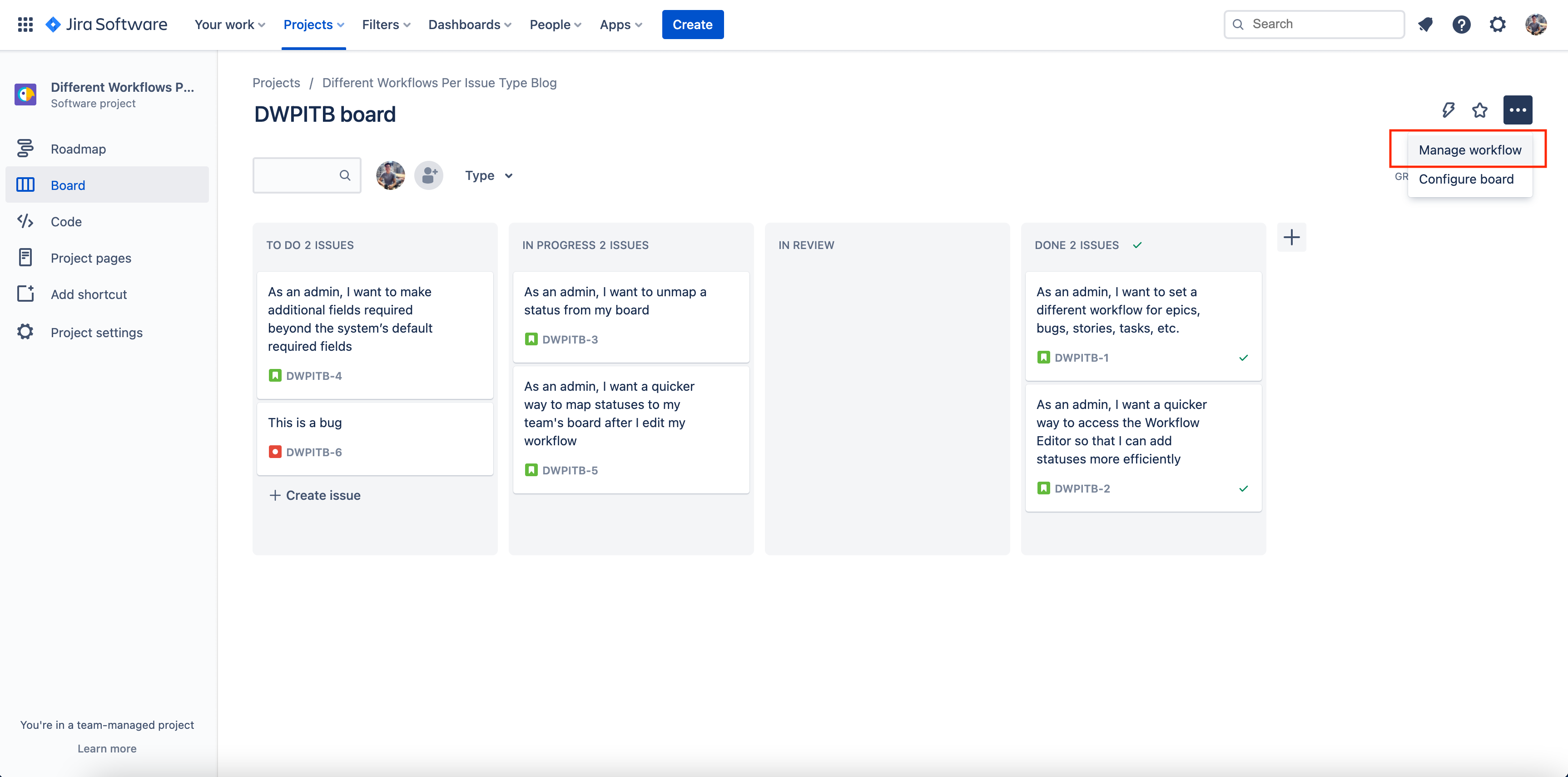 Different Workflows per Issue Type for Team Managed Projects