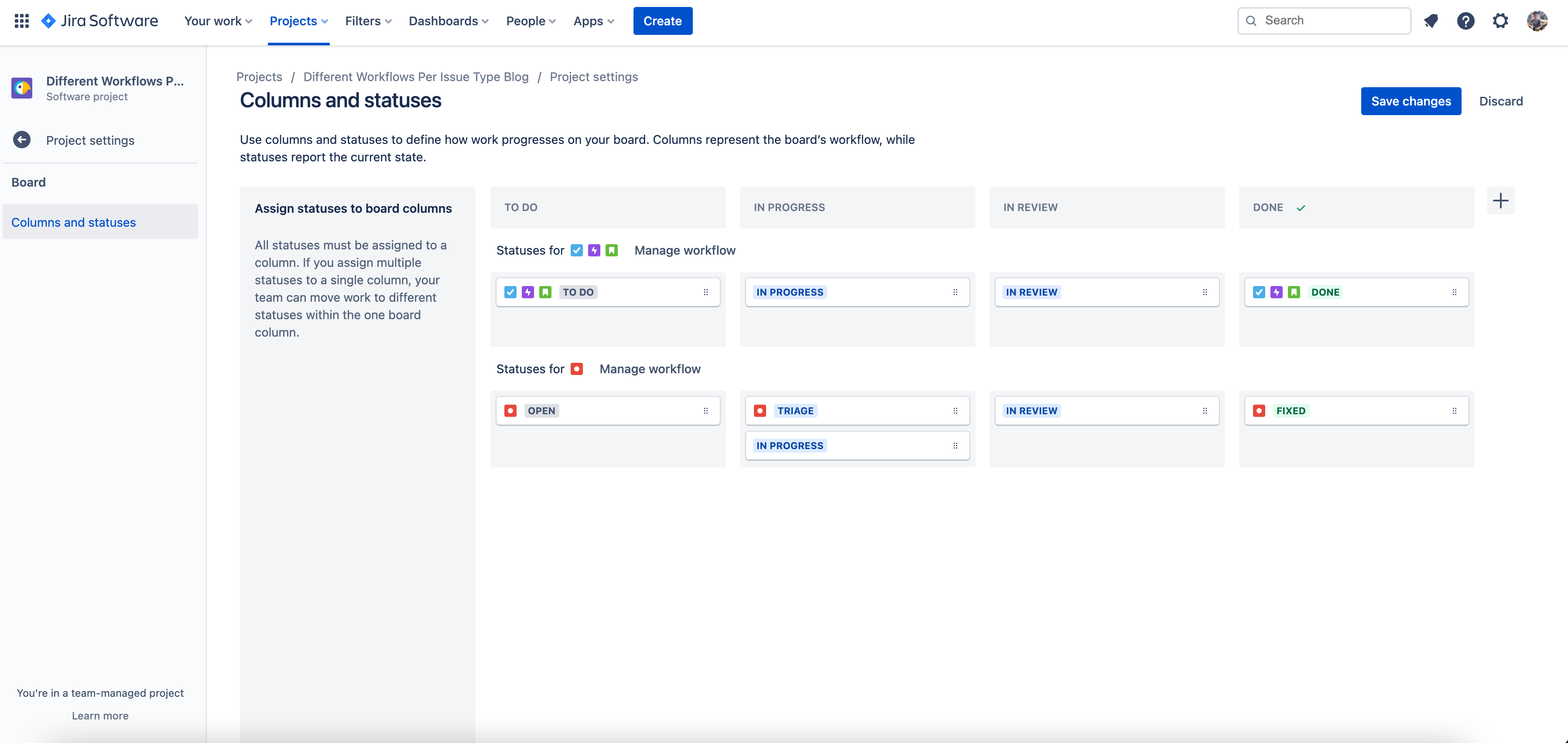 Different Workflows Per Issue Type For Team Managed Projects