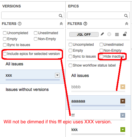 New features on Backlog Epic and Version lists