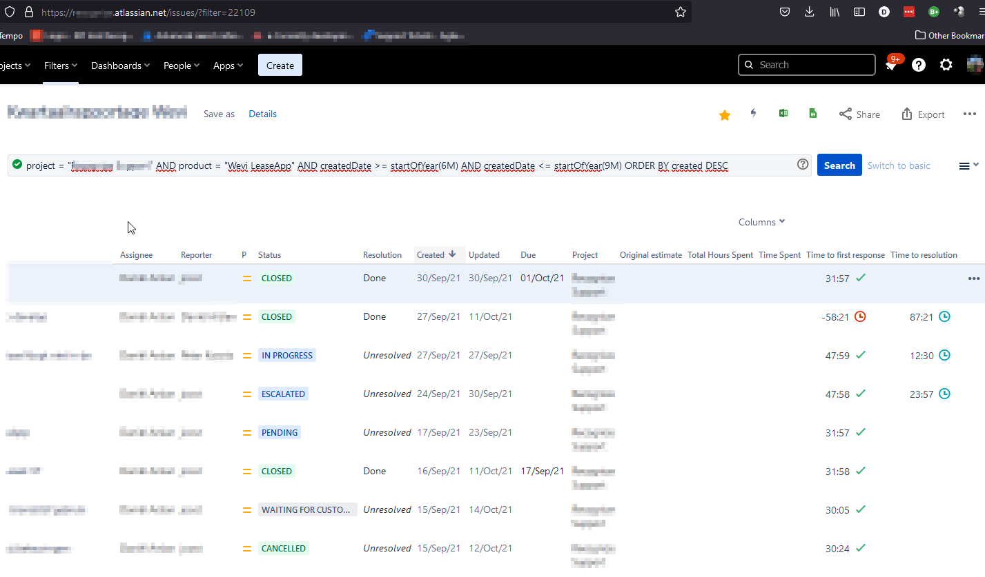 Solved Time to first response fails in embedded JIRA filt...