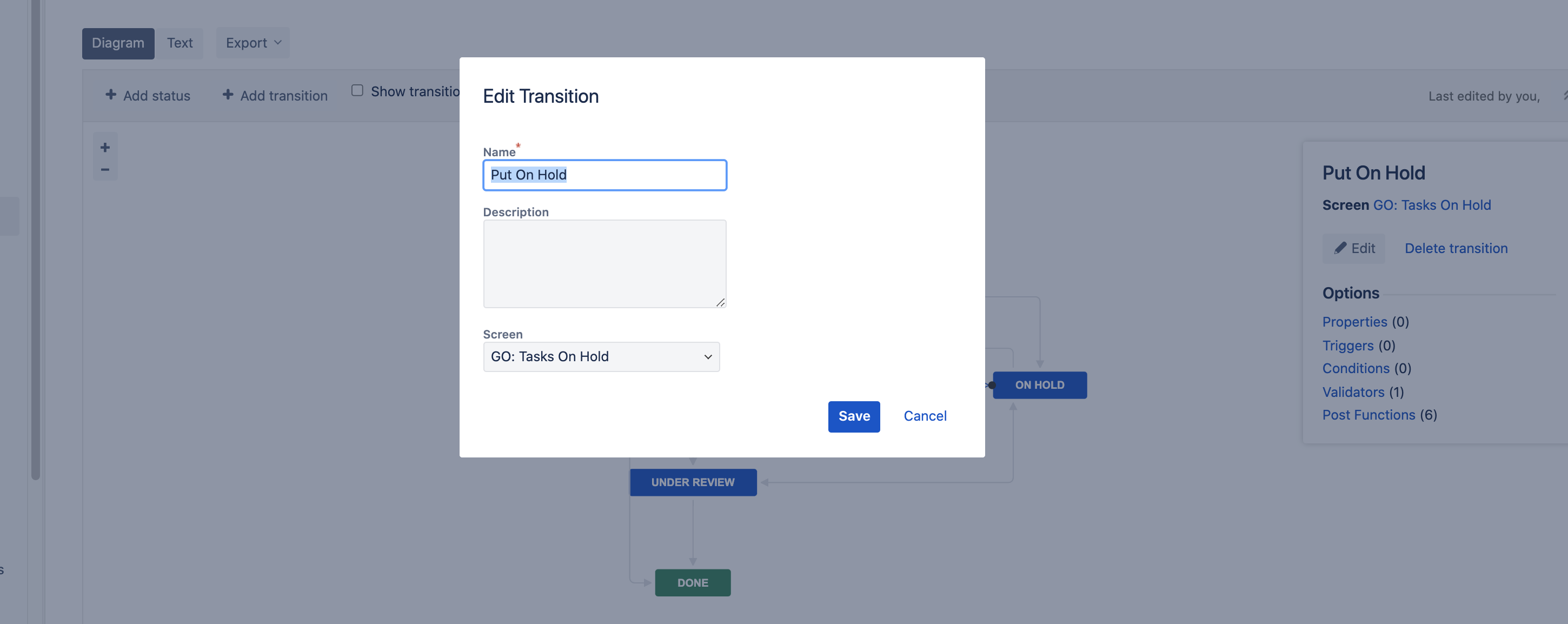 Adding a screen to a transition