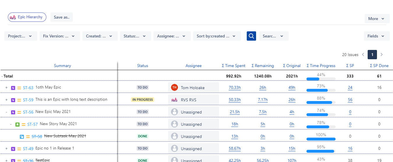 Display the relation of tasks and subtasks in filt...