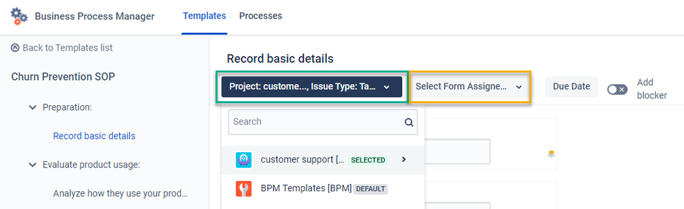 select assignee and project in workflow template.png