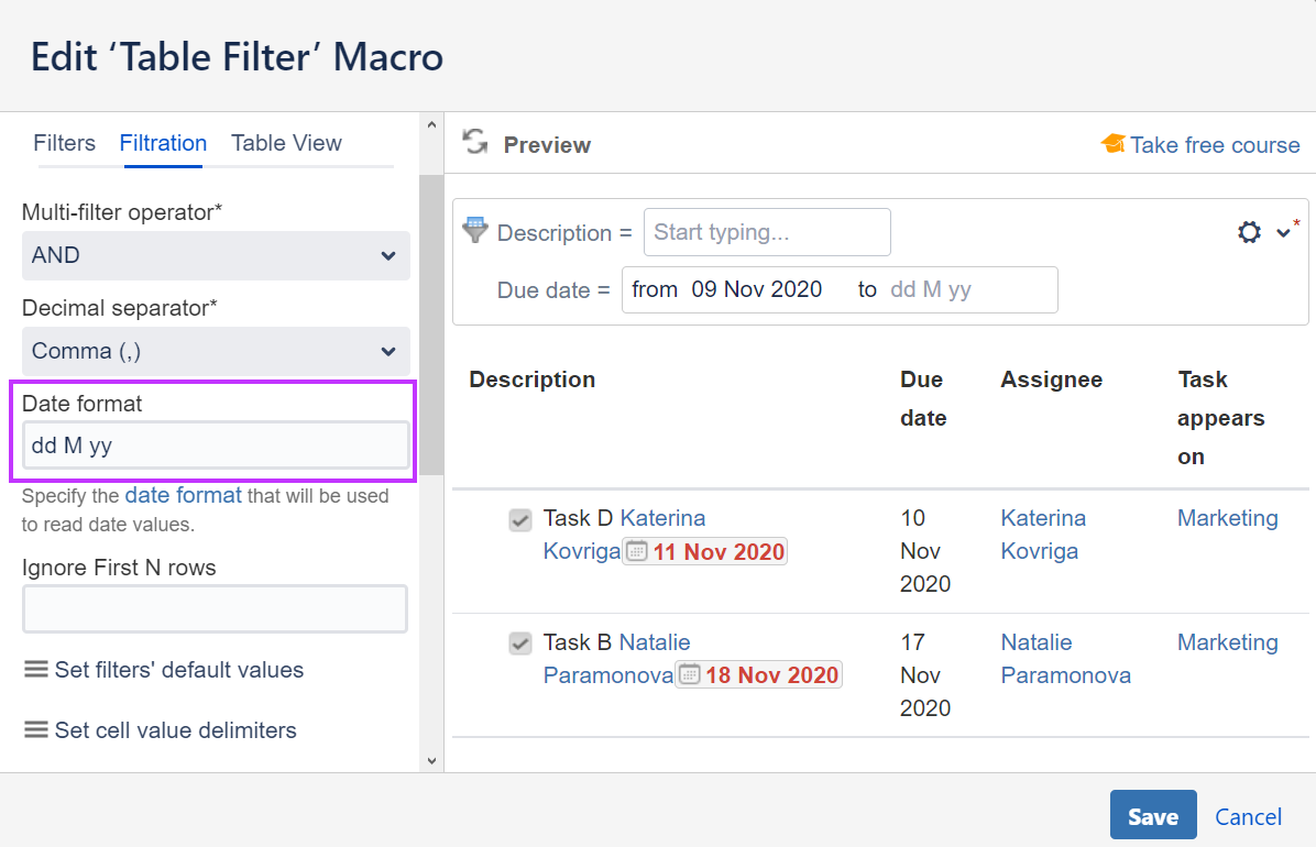 Task Report with Table Filter does not function as...