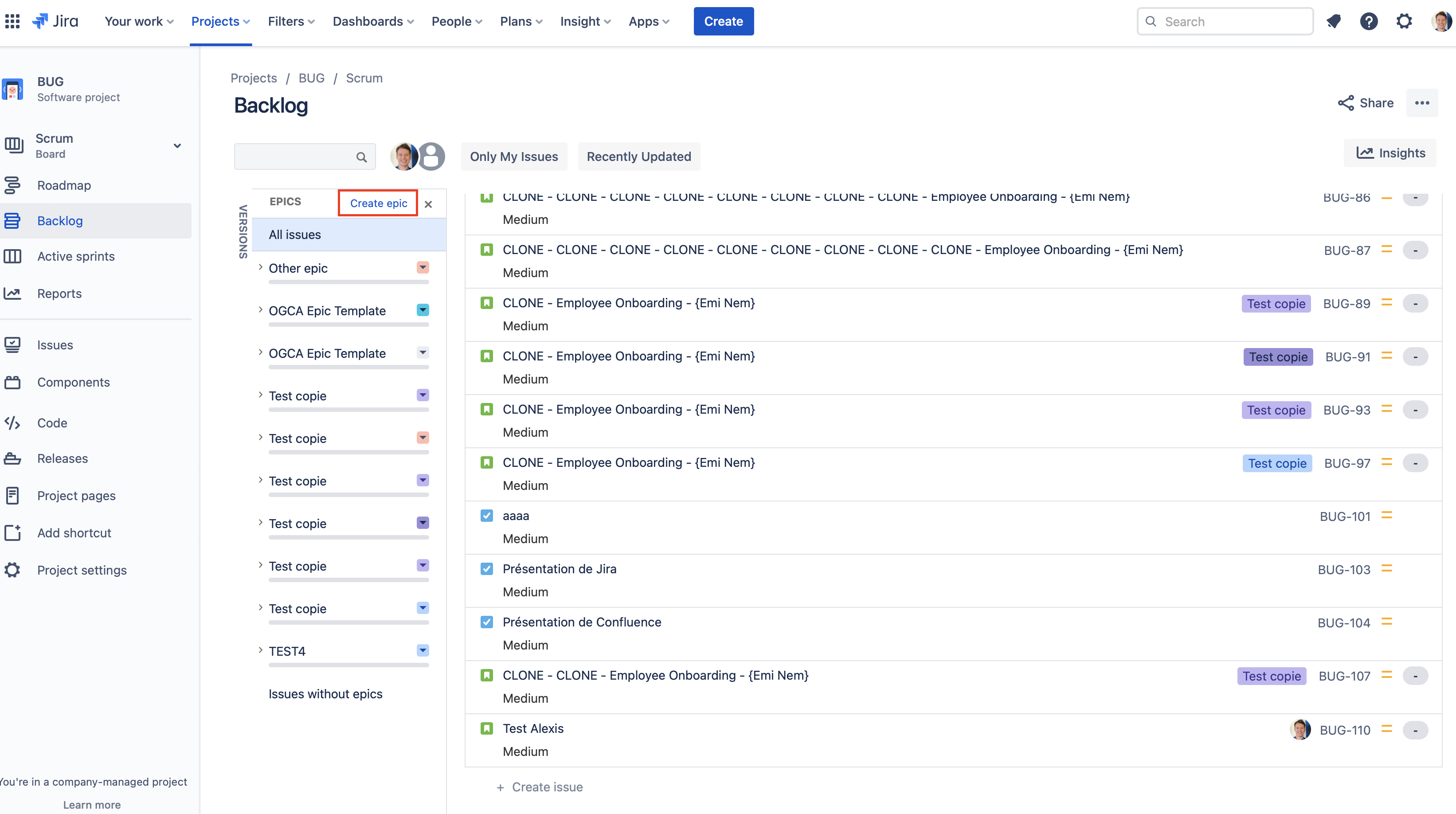 Create Epic from Backlog