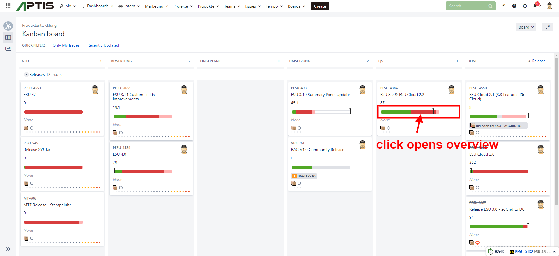 Epics progress bar for Canban board