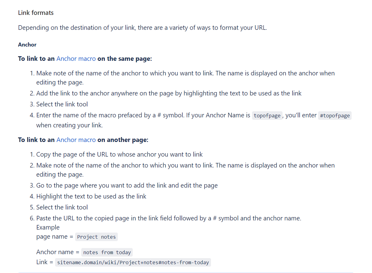 Solved Anchor links in Confluence