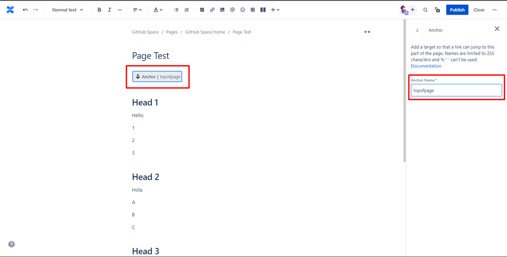 Solved Anchor links in Confluence