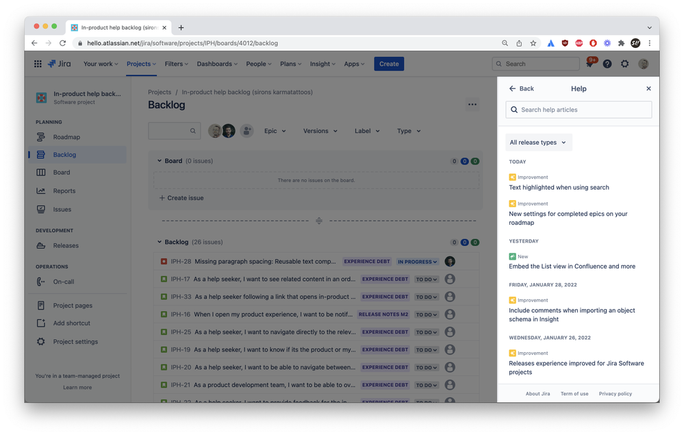 Learn what’s changed in Jira cloud with in-product release notes