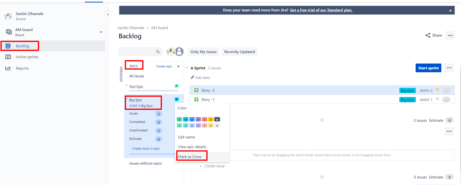 Solved Epics in Epic Panel Filter out Done/Accepted Epi...