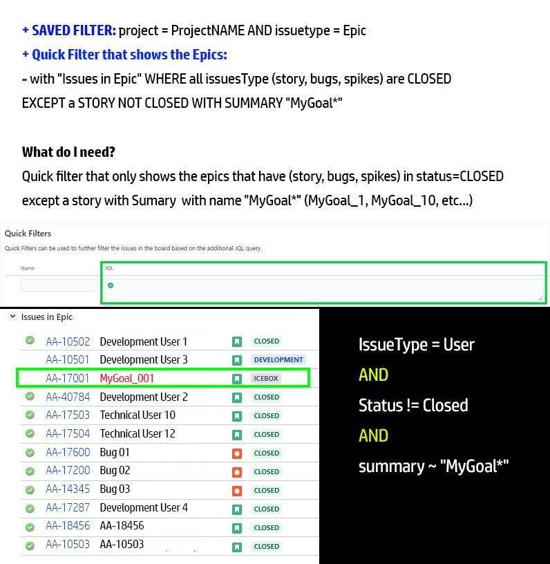 Filter Epics With All Issues In Epic Closed Exce 