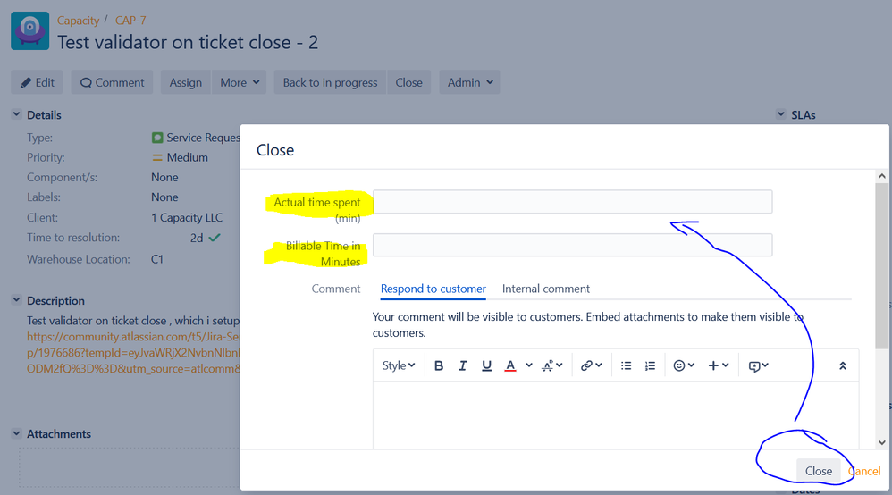 Need to make few fields required on closing ticket