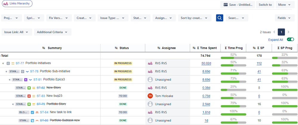 Selecting Issue Type - Initiative as the top hiera...