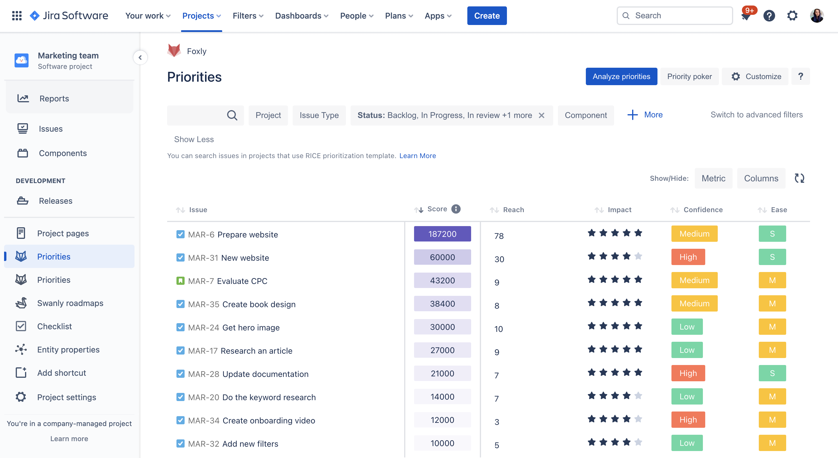 How to prioritize backlog in Jira using RICE method