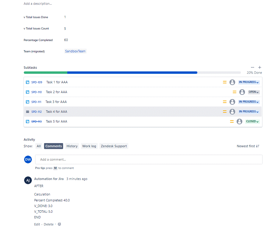 Solved: SubTask Completion Percentage