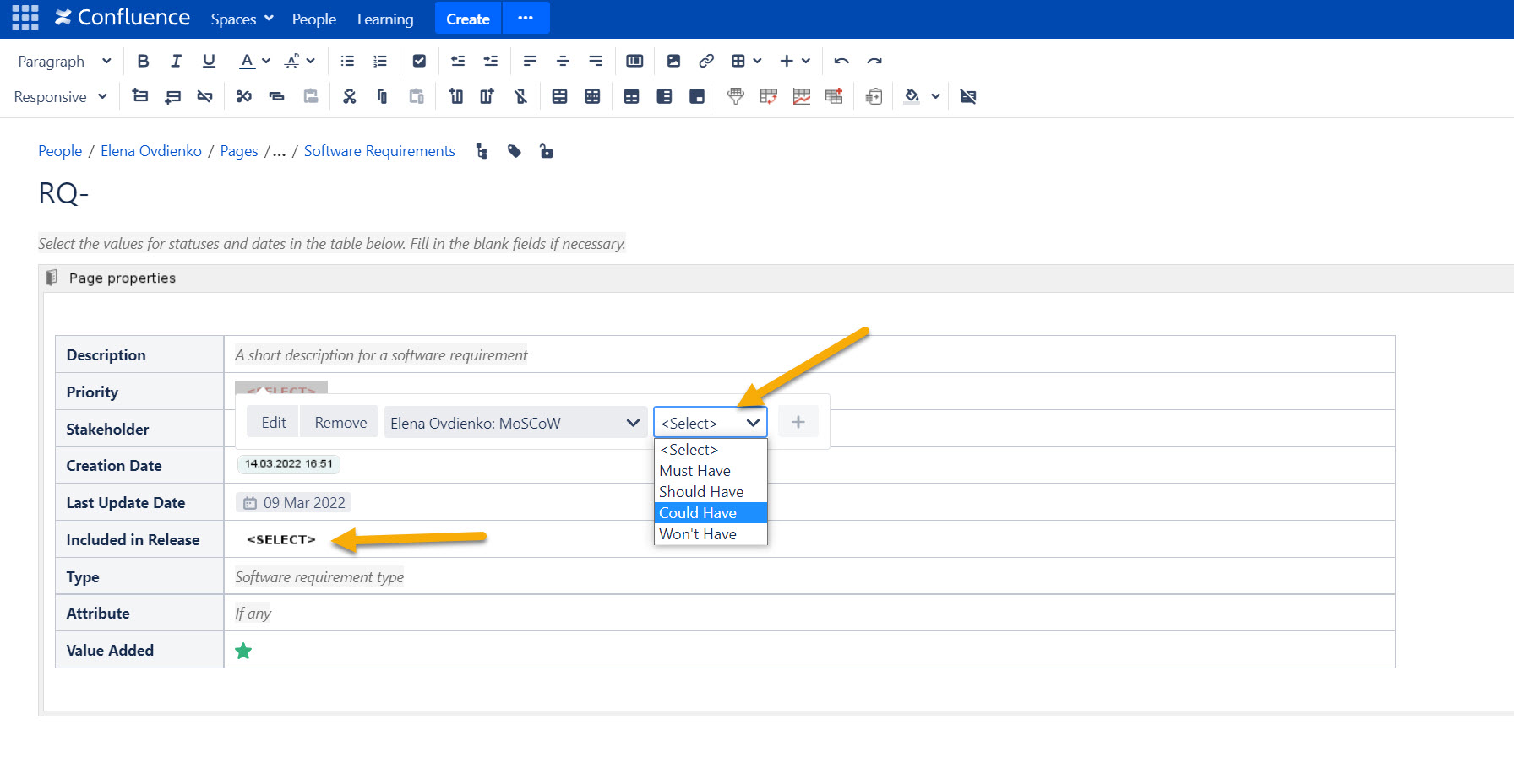 How to create a dropdown list in a template in clo...