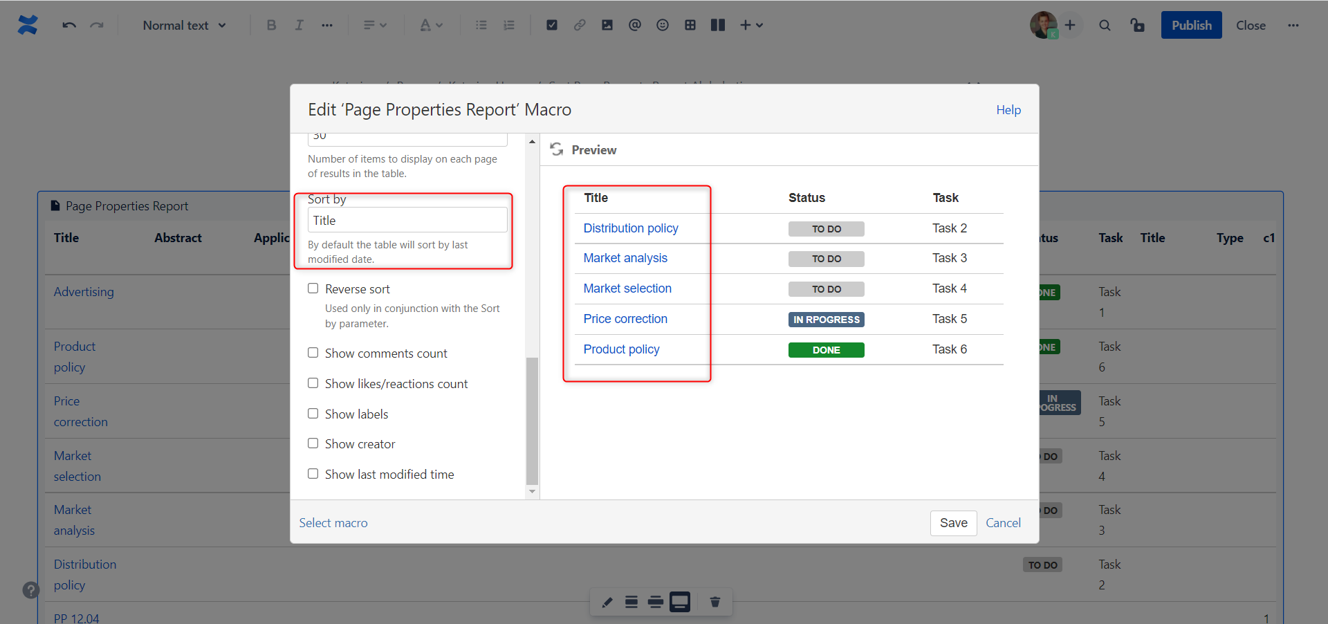 Sort Page Property Report Alphabetically