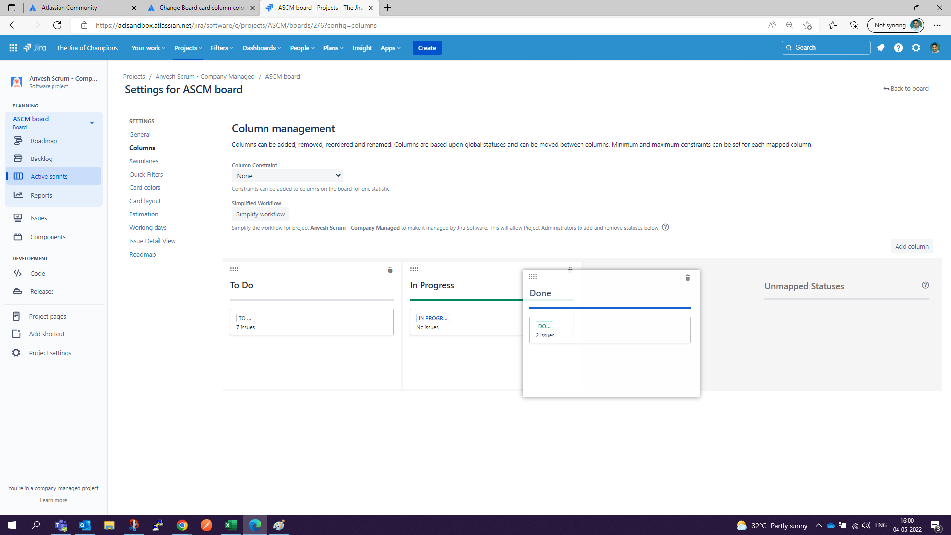 Change Board card column colour