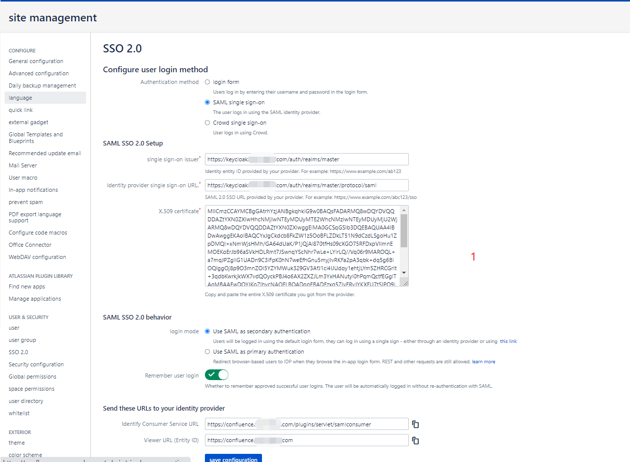 confluence jira sso keycloak，Configuration failed，...