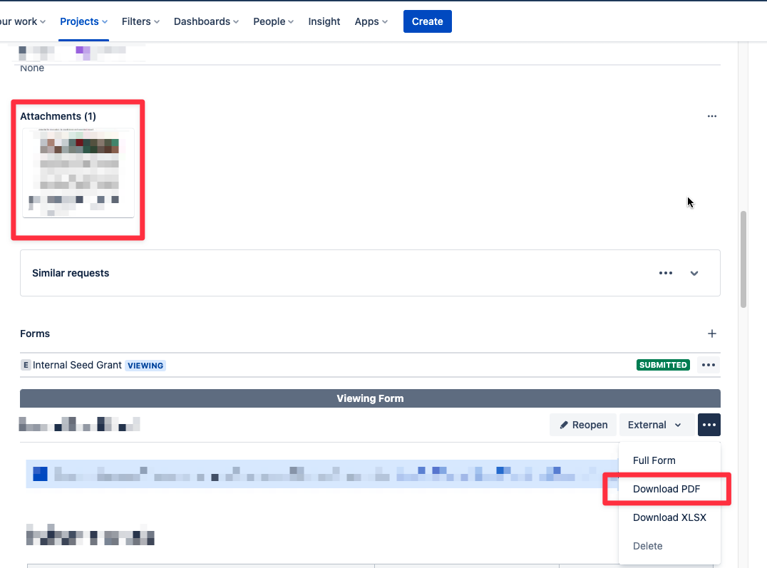 Preview of form attachment fields, comments